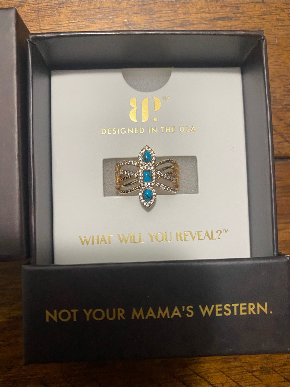 Bomb Party Outlaw Ring - Turquoise Magnesite & Diamond Cubic Zirconia - Gold - 7